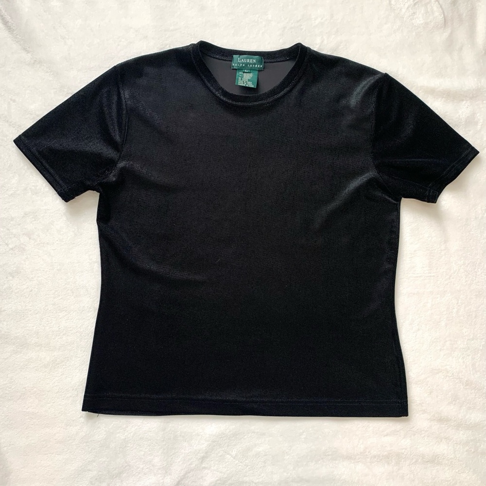 Lauren Ralph Lauren Women’s Crew Neckline Velour Short Sleeve Top Black Large